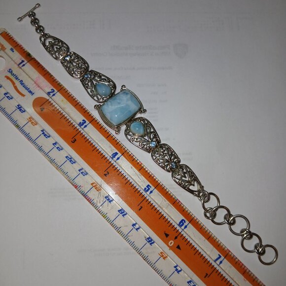 NEW Silver and Turquoise with Blue Accent Stones Toggle Bracelet - Picture 5 of 5